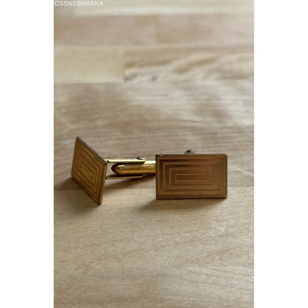 Vintage Mid-Century 12K Gold Filled GF Engraved Geometric Rectangle Cufflinks
